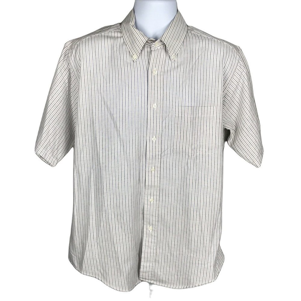 J.J. Cochran Button Up Collar Shirt ~ Sz 16.5 34 ~ White ~ Striped ~Short Sleeve
